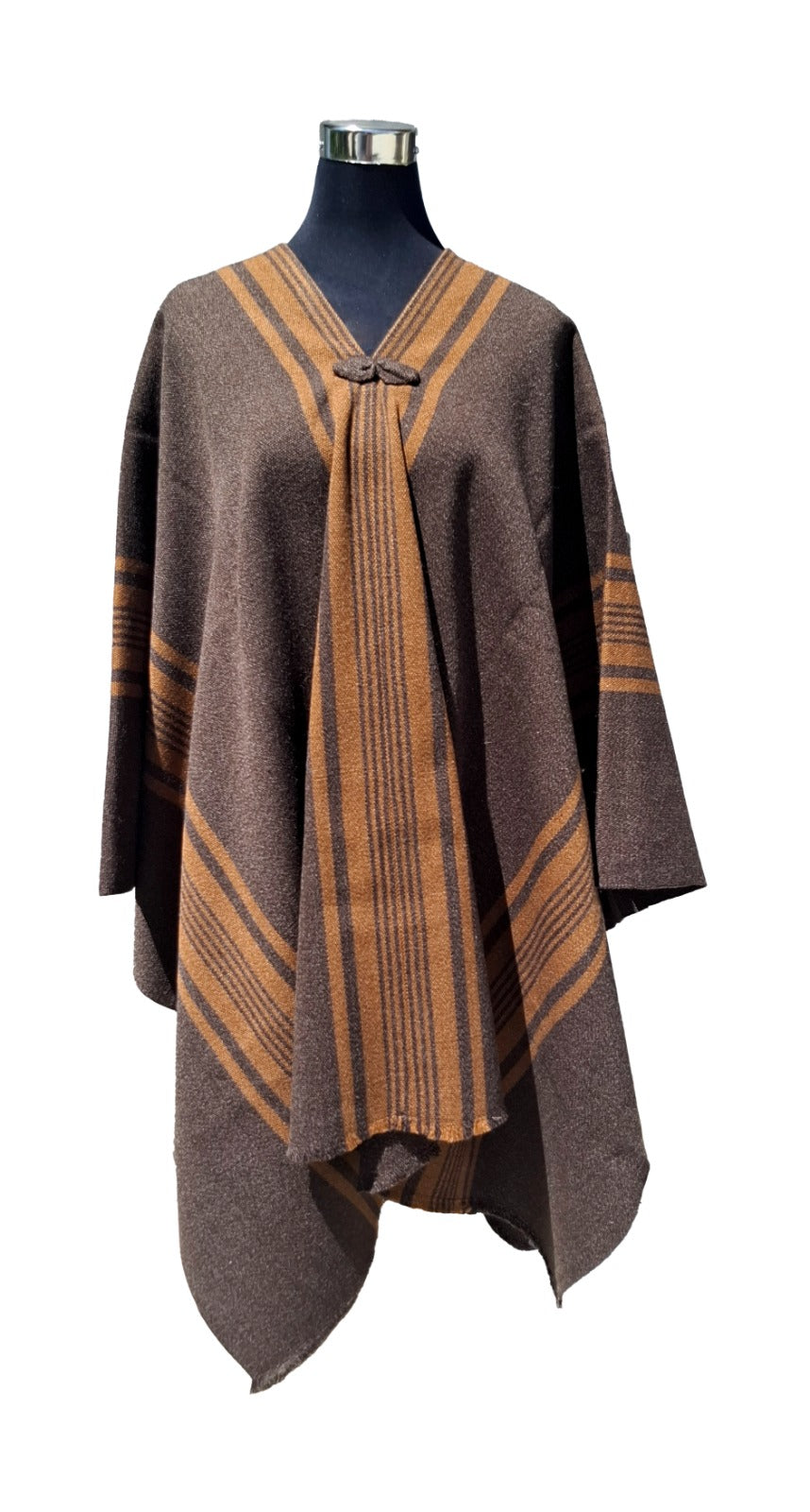 Poncho Cordoncillo -  Lana y Alpaca  - Café Moro con Camel