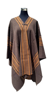 Poncho Cordoncillo -  Lana y Alpaca  - Café Moro con Camel