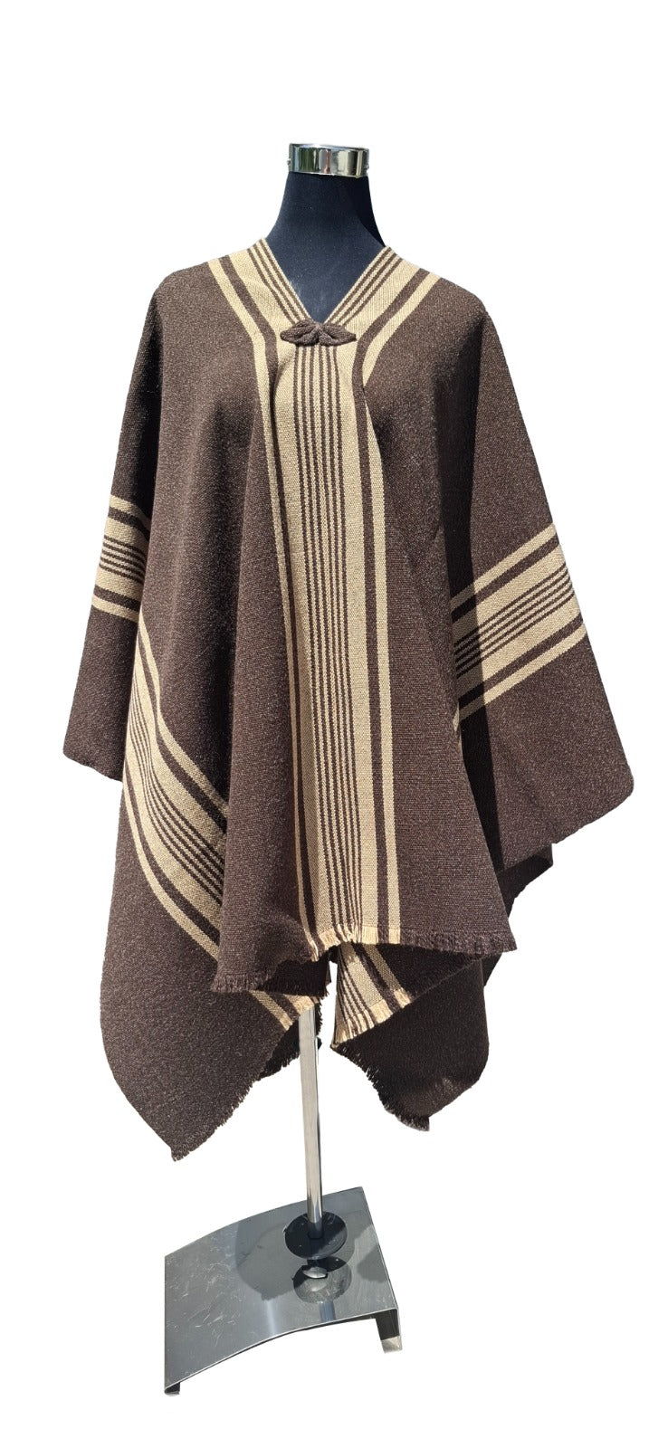 Poncho Cordoncillo -  Lana y Alpaca  - Café Moro con Beige