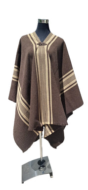 Poncho Cordoncillo -  Lana y Alpaca  - Café Moro con Beige