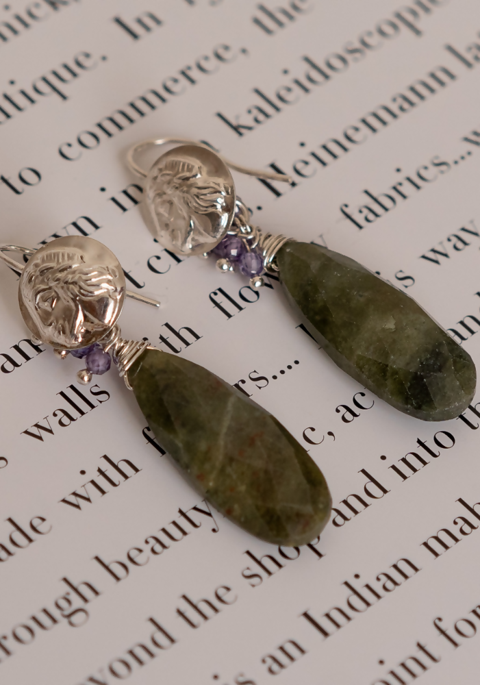 Pendientes Mujer Plata Labradorita y circonita