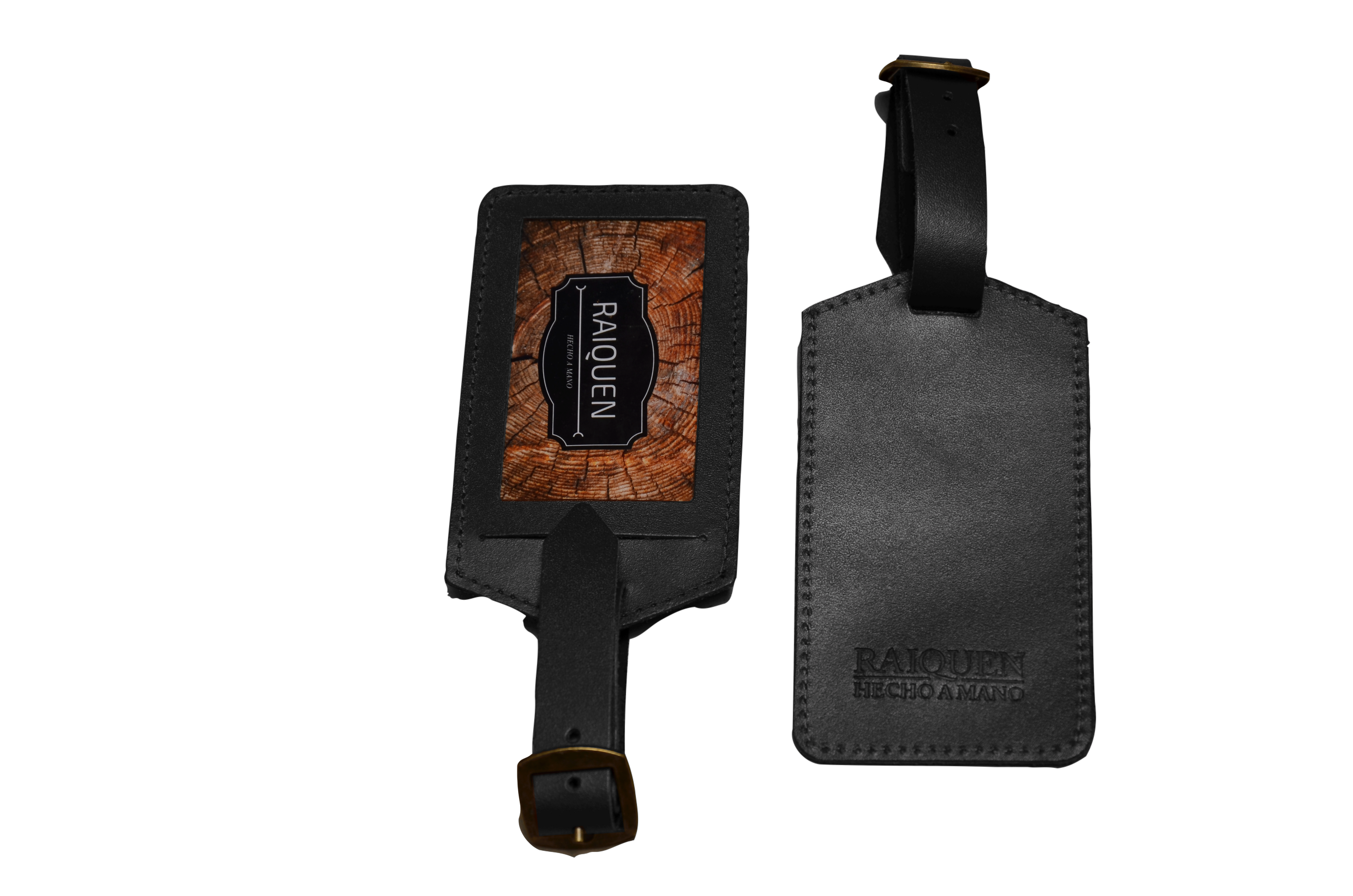 Identificador para equipaje negro de cuero Raiquen hecho a mano