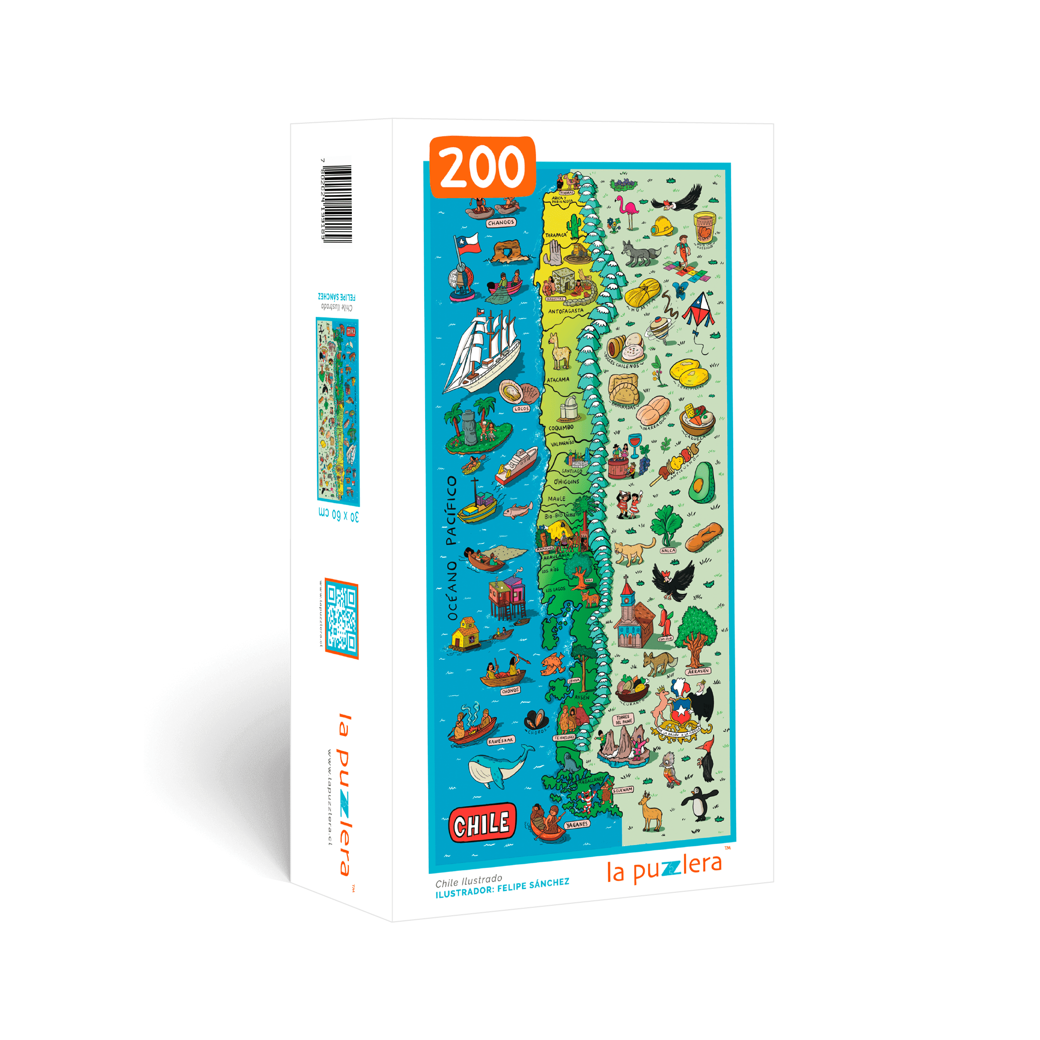 Puzzle Chile Ilustrado 200 Piezas - Creado en Chile