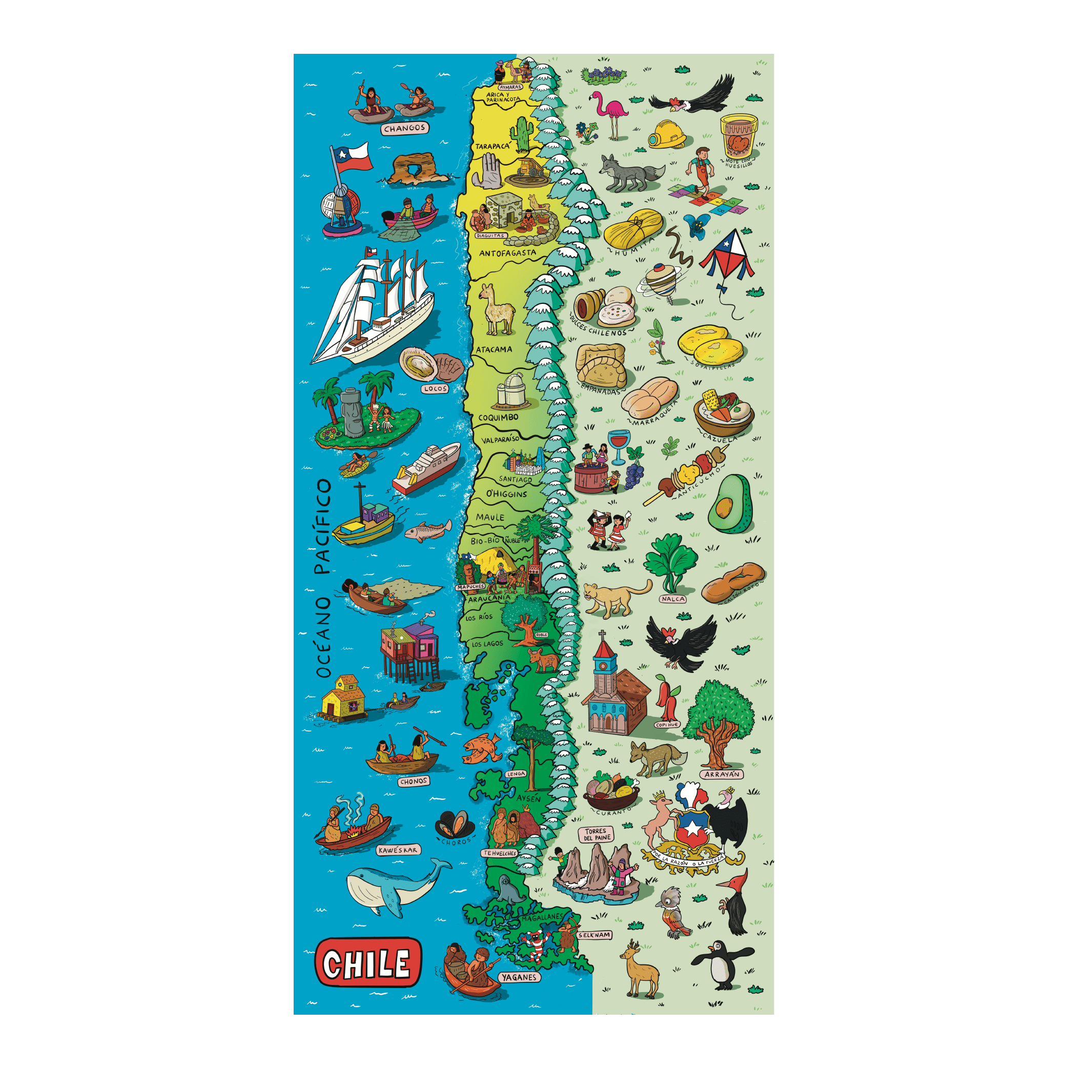Puzzle Chile Ilustrado 200 Piezas - Creado en Chile