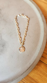 Pulsera eslabones con Sagrado Corazón baño plata