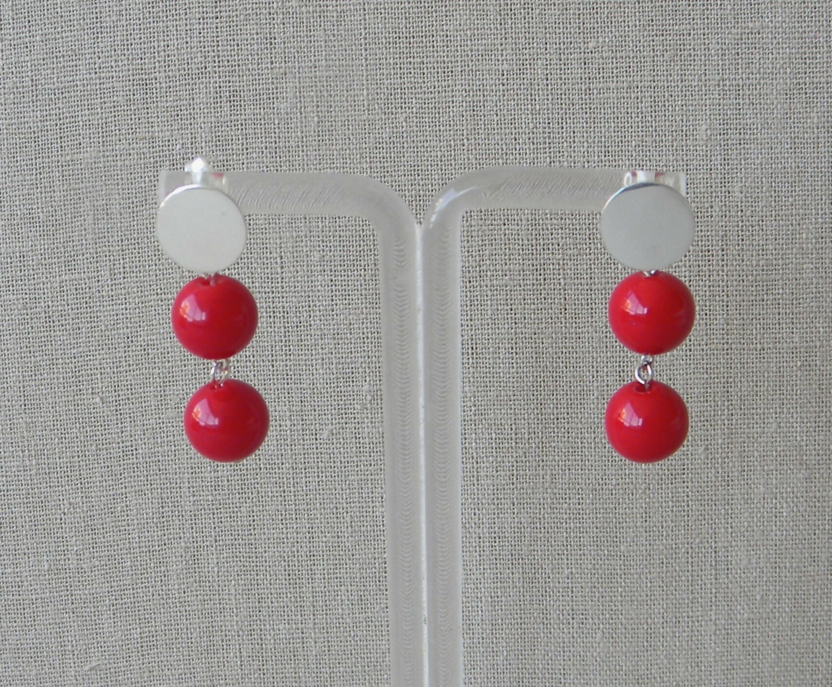 AROS PLATA JADE ROJO DOBLE