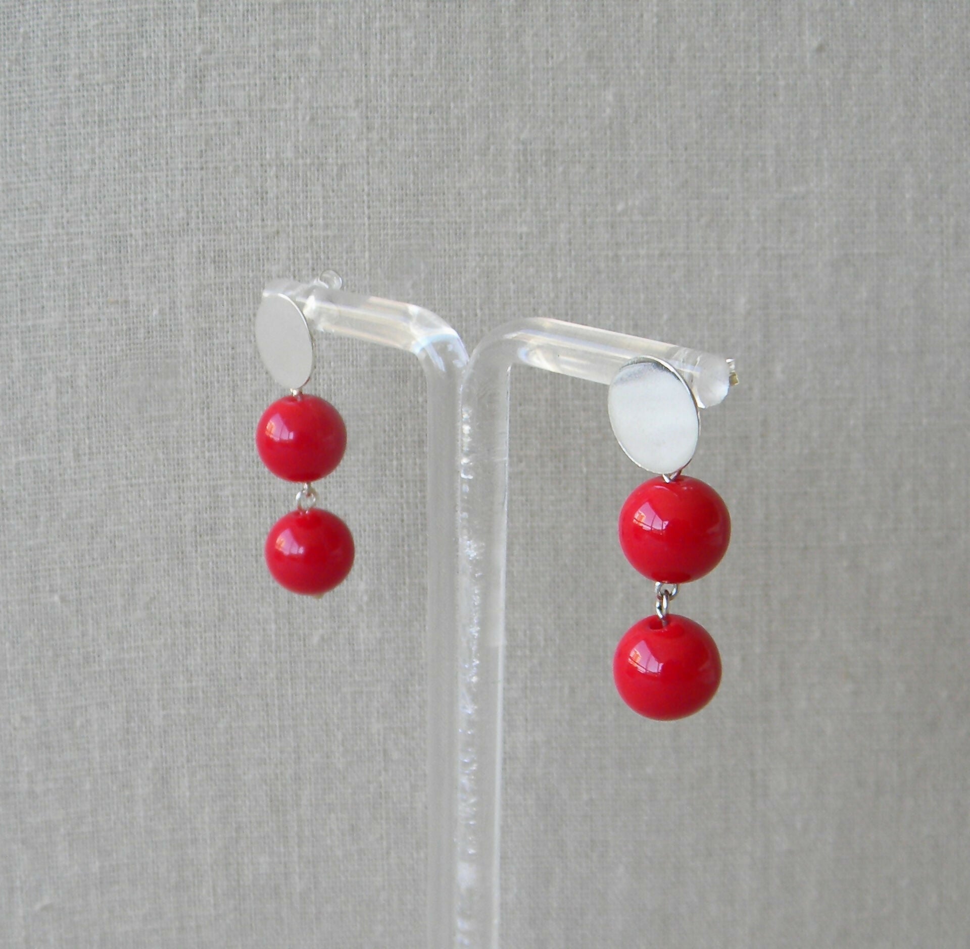 AROS PLATA JADE ROJO DOBLE