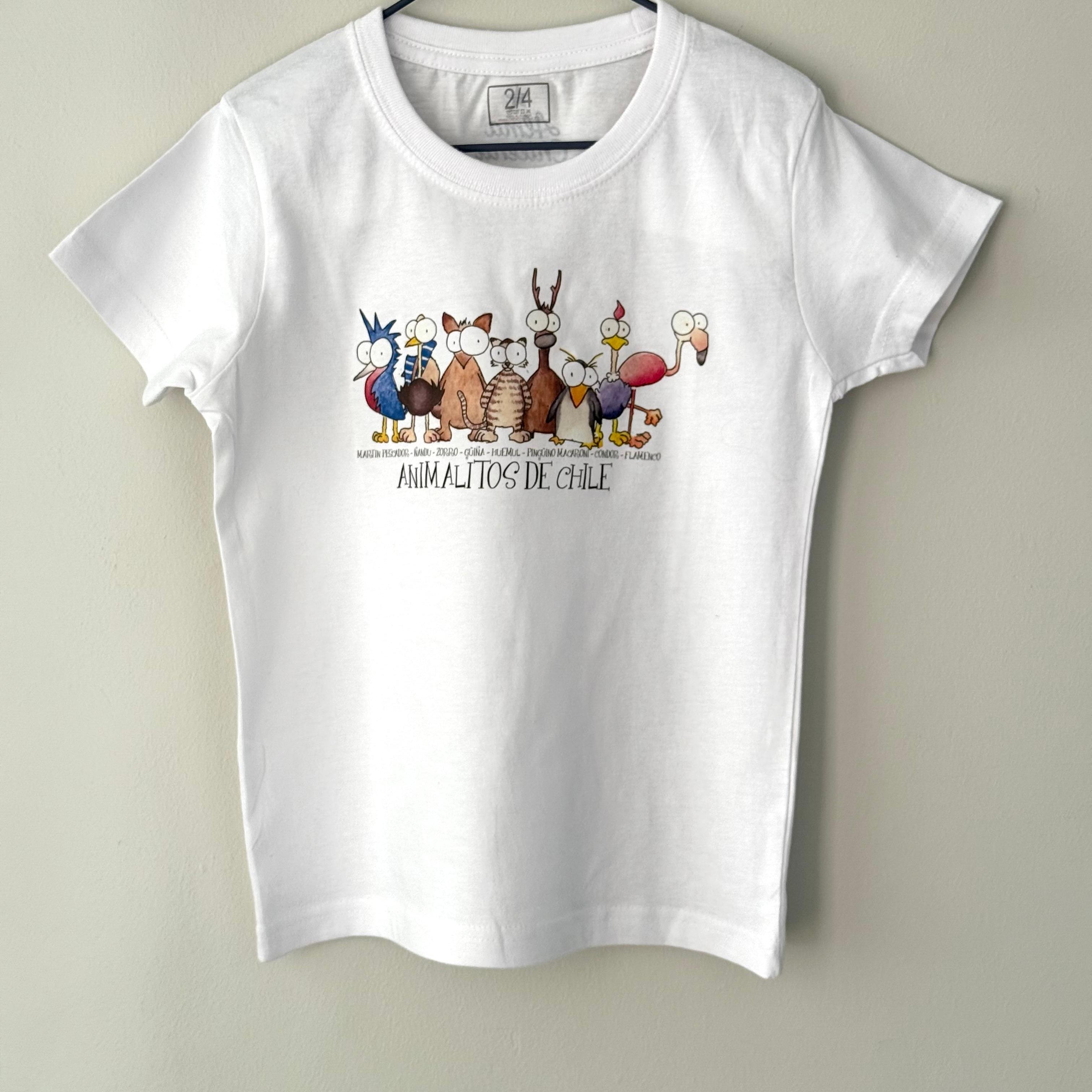 Polera Manga Corta Niños Animalitos de Chile Tallas 2 a 12 - Creado en Chile