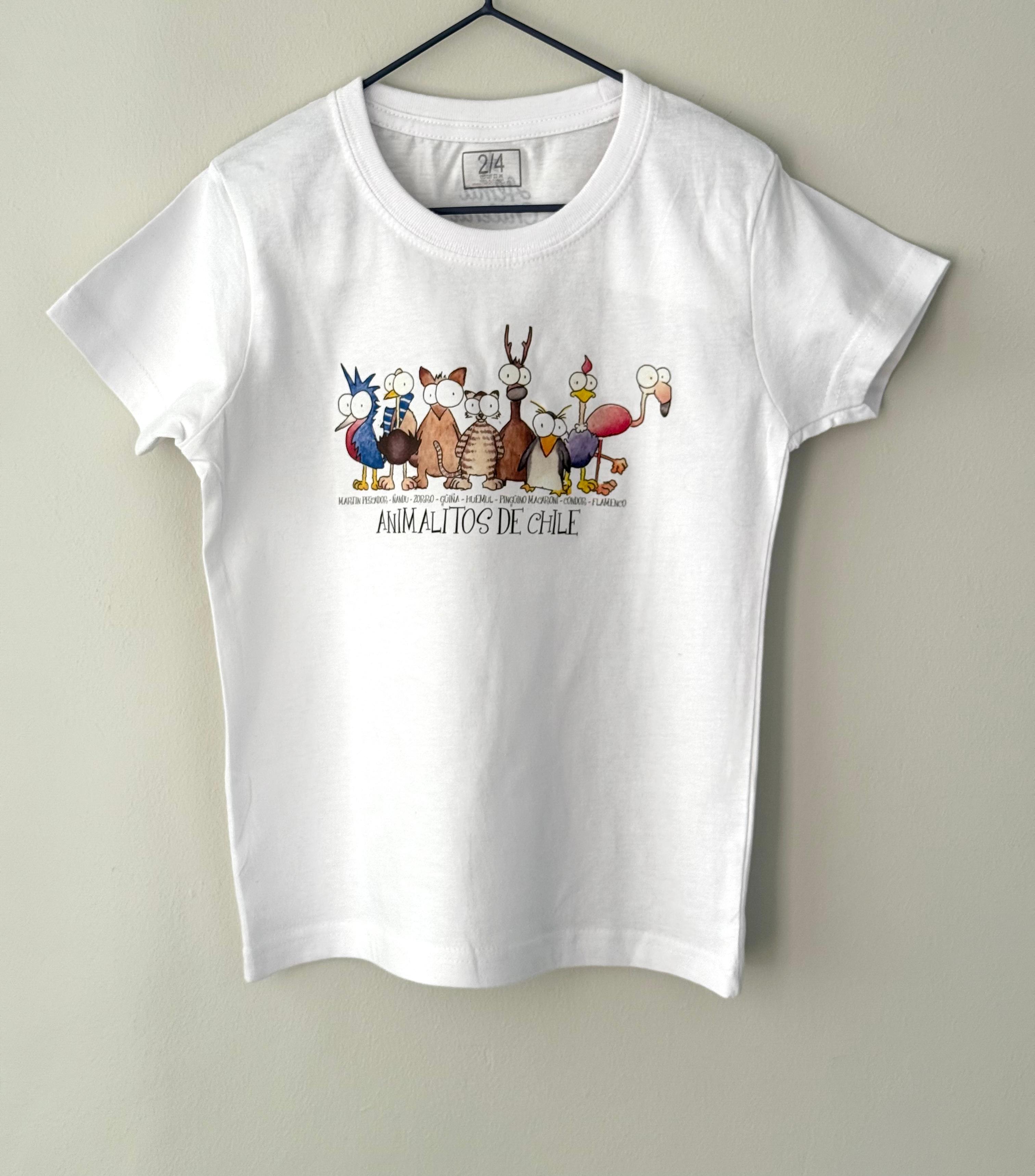 Polera Manga Corta Niños Animalitos de Chile Tallas 2 a 12