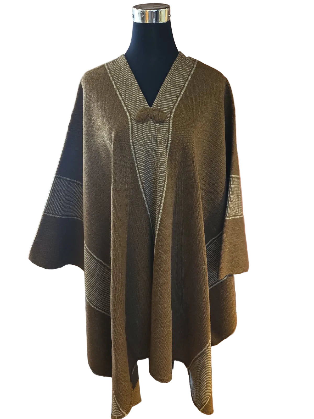Poncho diseño Mapuche - Lana y Alpaca - Camel - Beige