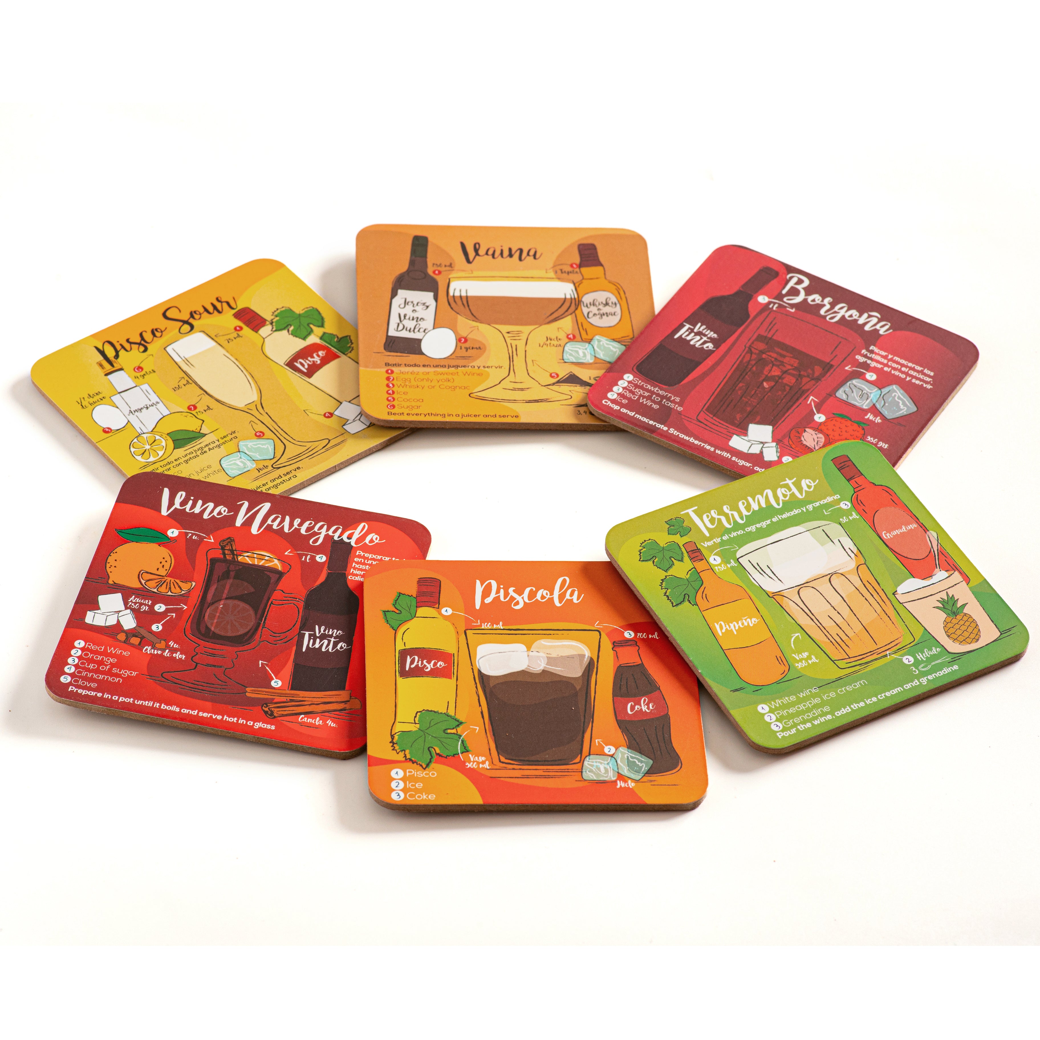 Set de 6 Posavasos Tragos de Chile