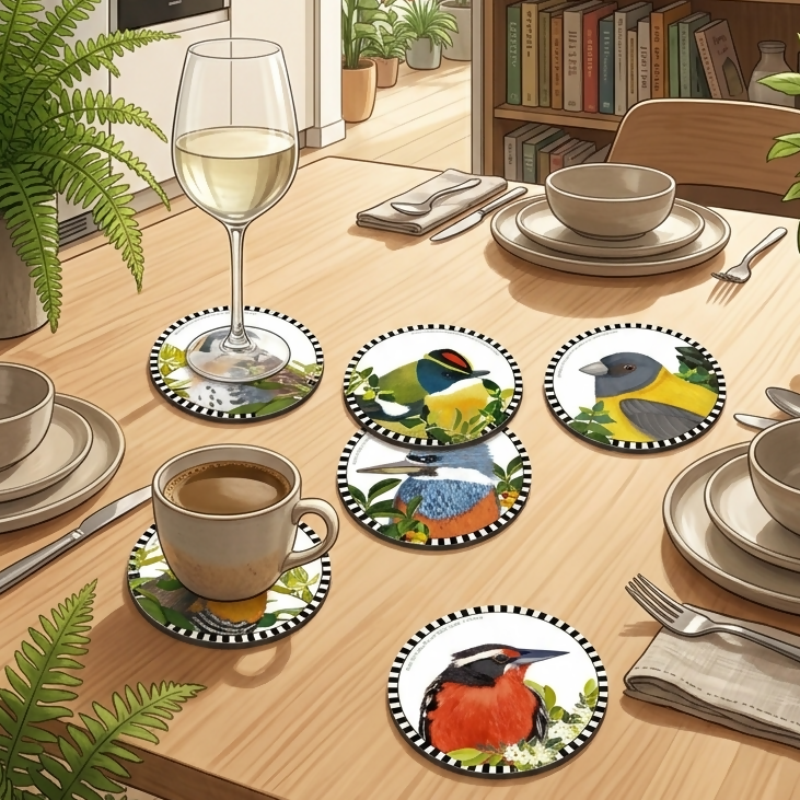 Set 6 Posavasos Pajaritos Chilenos, SERIE 3 (6 diferentes pájaros)