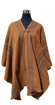 Poncho Tradicional Lana - Camel con líneas Gris Marengo