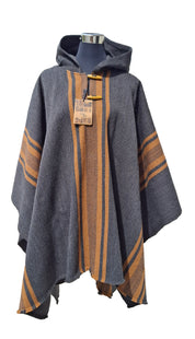 Poncho Peinecillo con Capucha -  Lana y Alpaca  - Marengo con Vicuña
