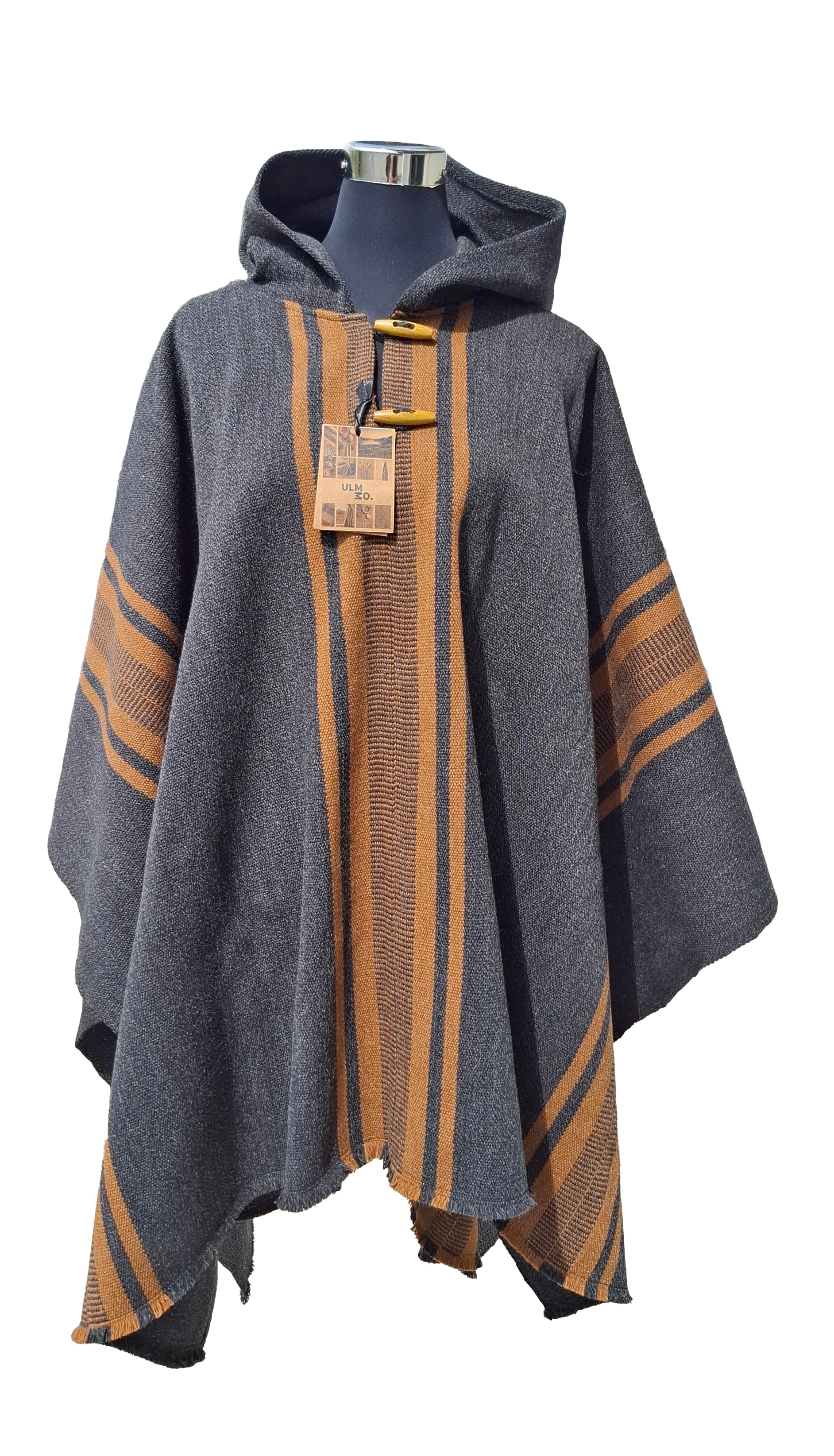 Poncho Peinecillo con Capucha -  Lana y Alpaca  - Marengo con Vicuña