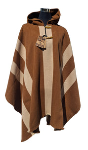 Poncho 5 Líneas con Capucha -  Lana y Alpaca-Vicuña con Beige