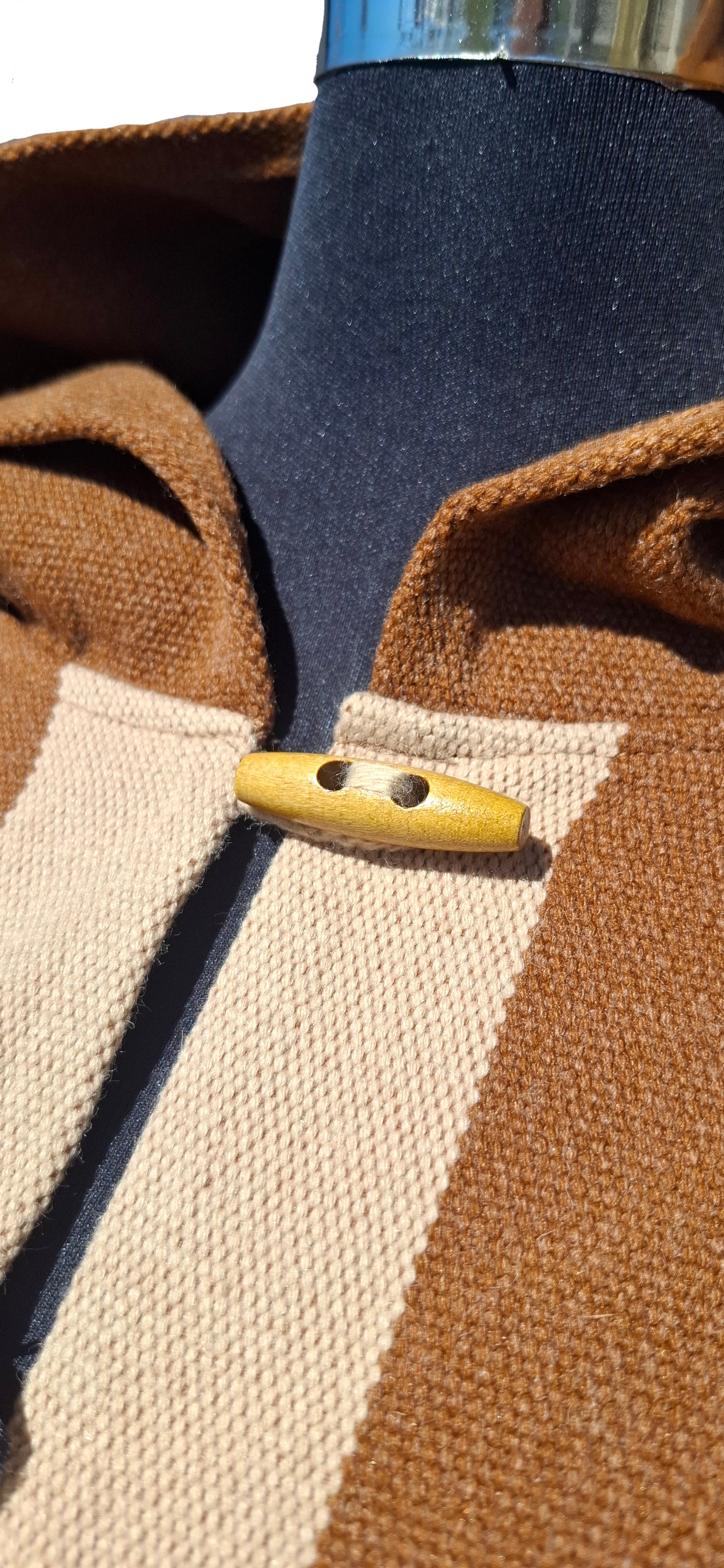 Poncho 5 Líneas con Capucha -  Lana y Alpaca-Vicuña con Beige