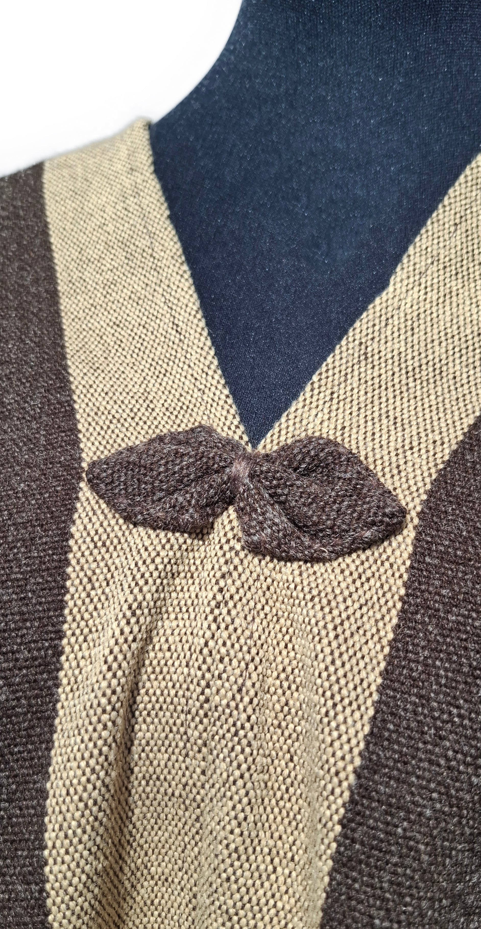 Poncho 5 Líneas Sin capucha   -  Lana y Alpaca-Café Moro Con Beige