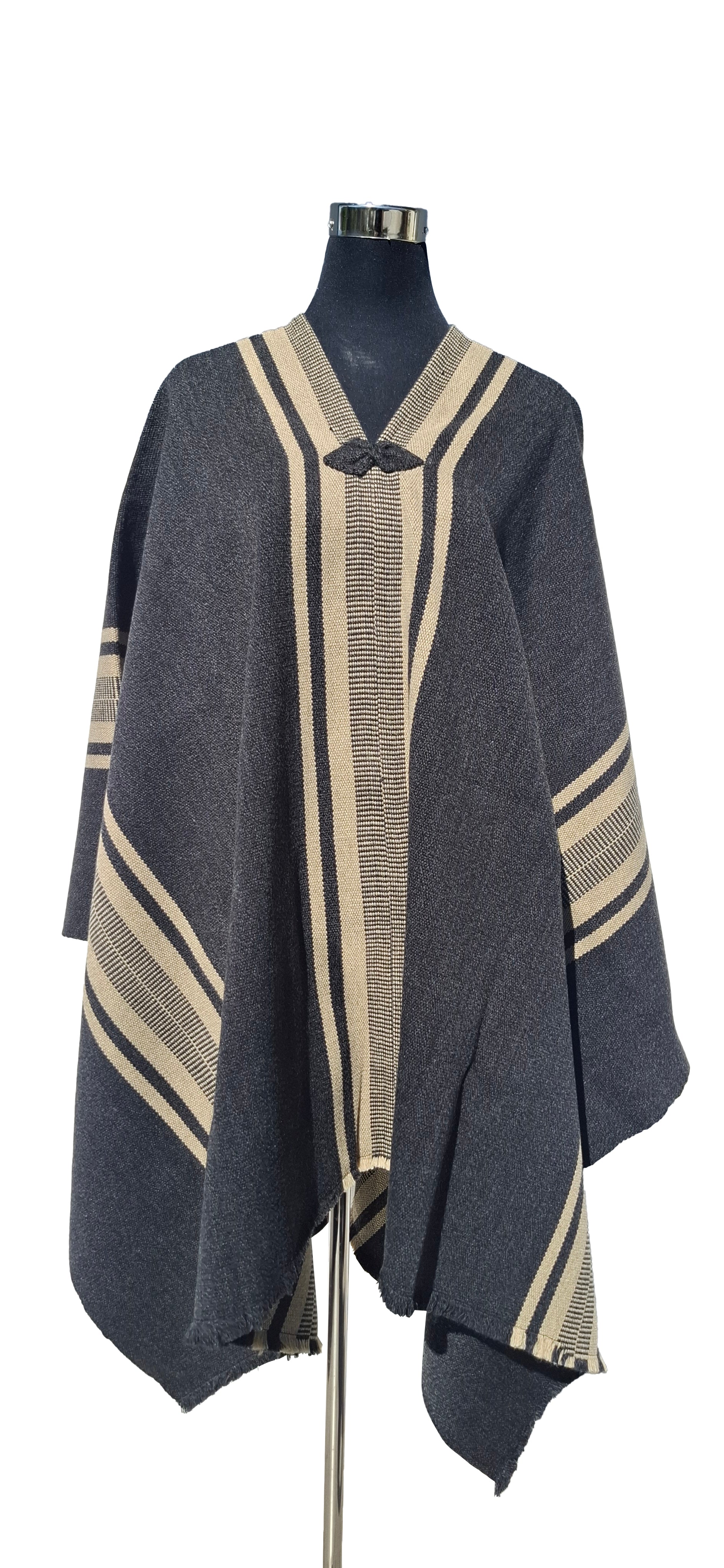 Poncho Peinecillo -  Lana y Alpaca  - Marengo con Beige