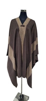 Poncho diseño Mapuche - Lana y Alpaca - Café Moro Beige