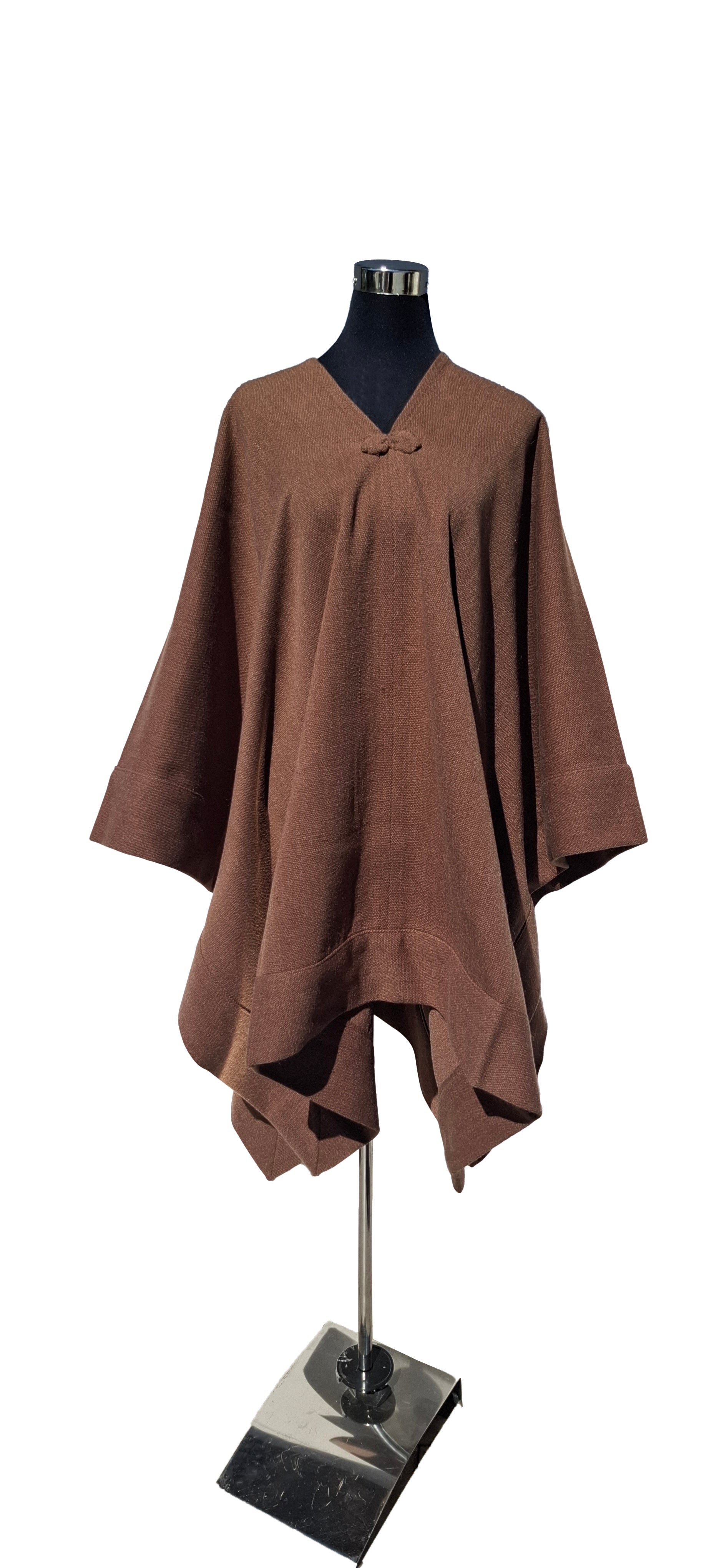 Poncho con Borde Enhuinchado  -  Lana y Alpaca  - Canelo Solo