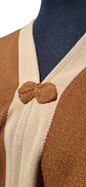 Poncho 5 Líneas con Borde Enhuinchado  -  Lana y Alpaca  - Camel Beige