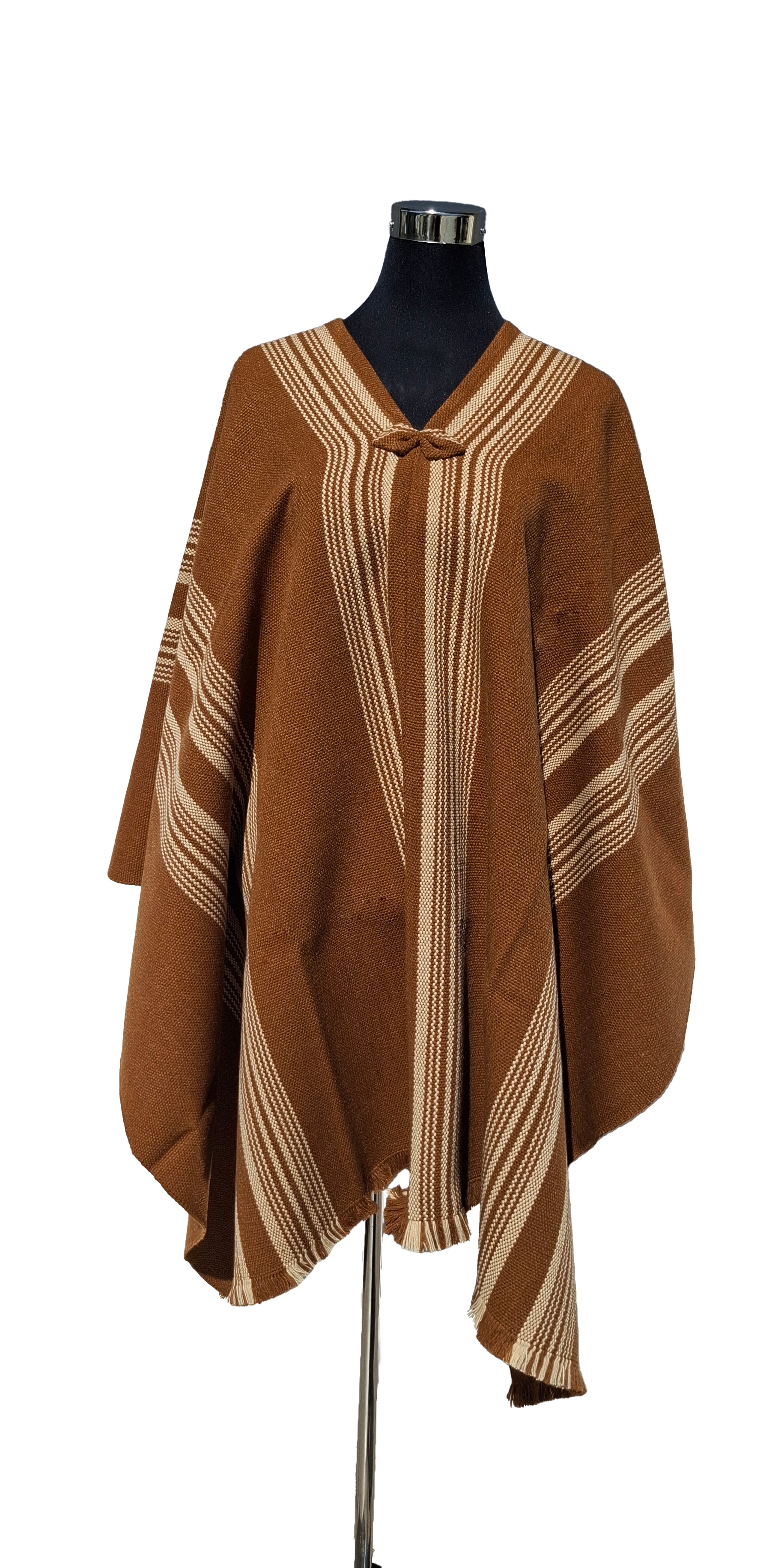 Poncho Tradicional Lana - Camel con Líneas Crudo