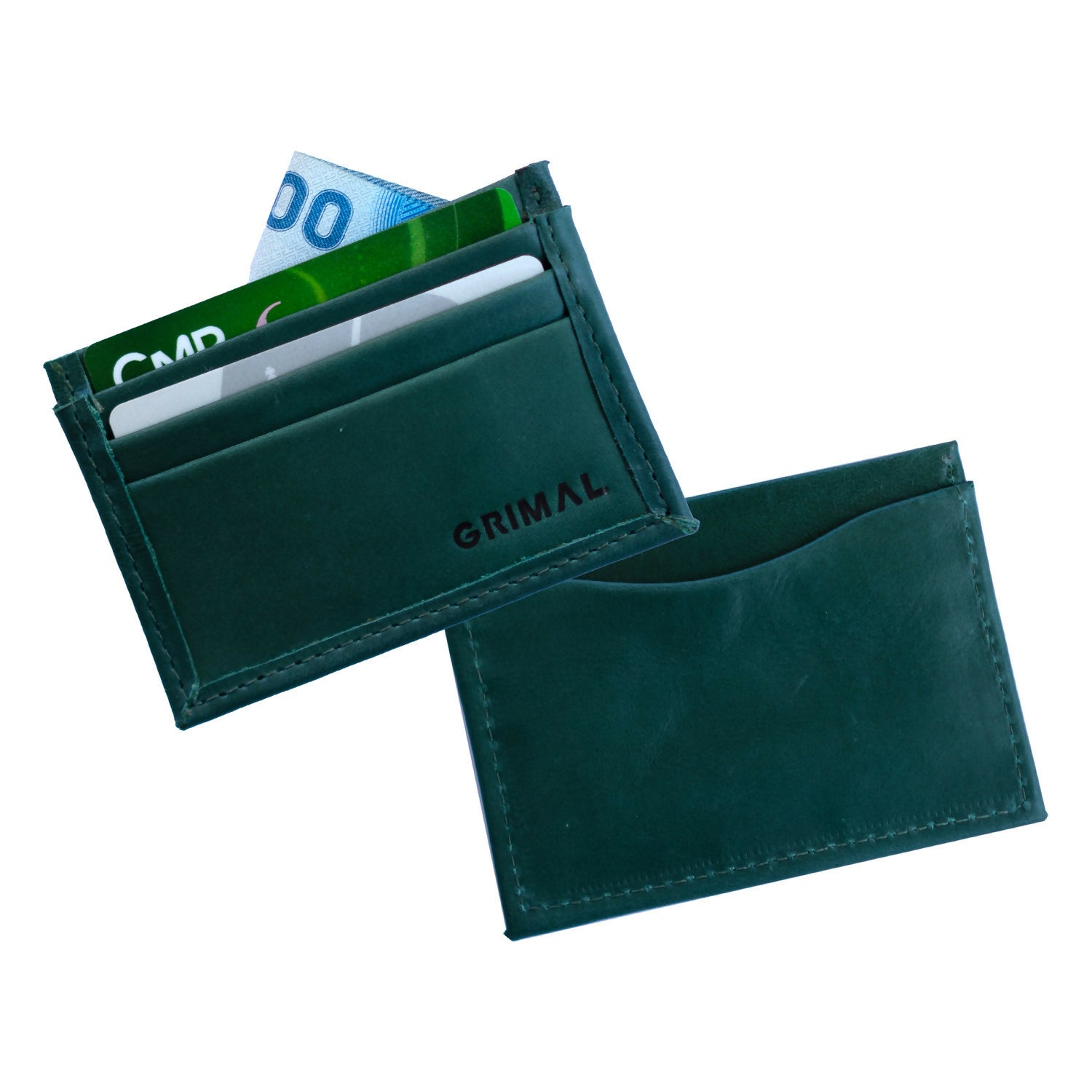 Tarjetero, billetera de cuero verde