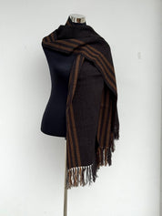 Chal / Piecera / Bufandón con Alpaca  Gris Marengo líneas Camel