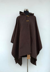 Poncho Tradicional con Capucha -  Lana y Alpaca  - Café Moro