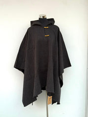 Poncho Tradicional con Capucha -  Lana y Alpaca  - Marengo