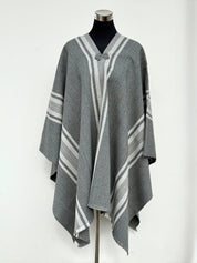 Poncho Peinecillo -  Lana y Alpaca  - Gris con Blanco