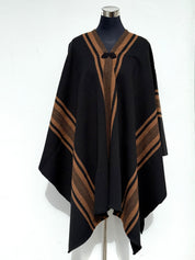 Poncho Peinecillo -  Lana y Alpaca  - Negro con Camel