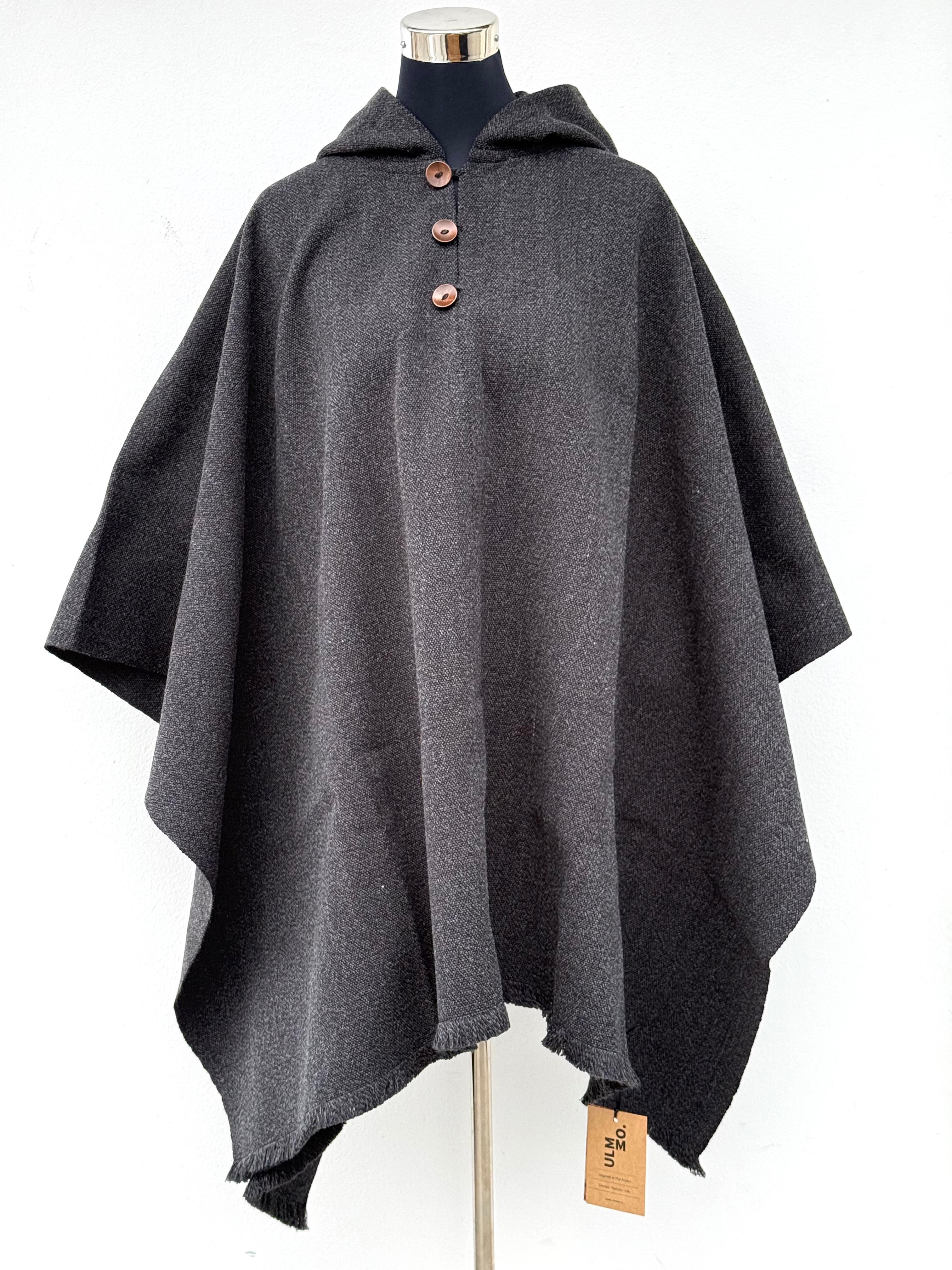 Poncho Tradicional Lana con Capucha - Gris Marengo