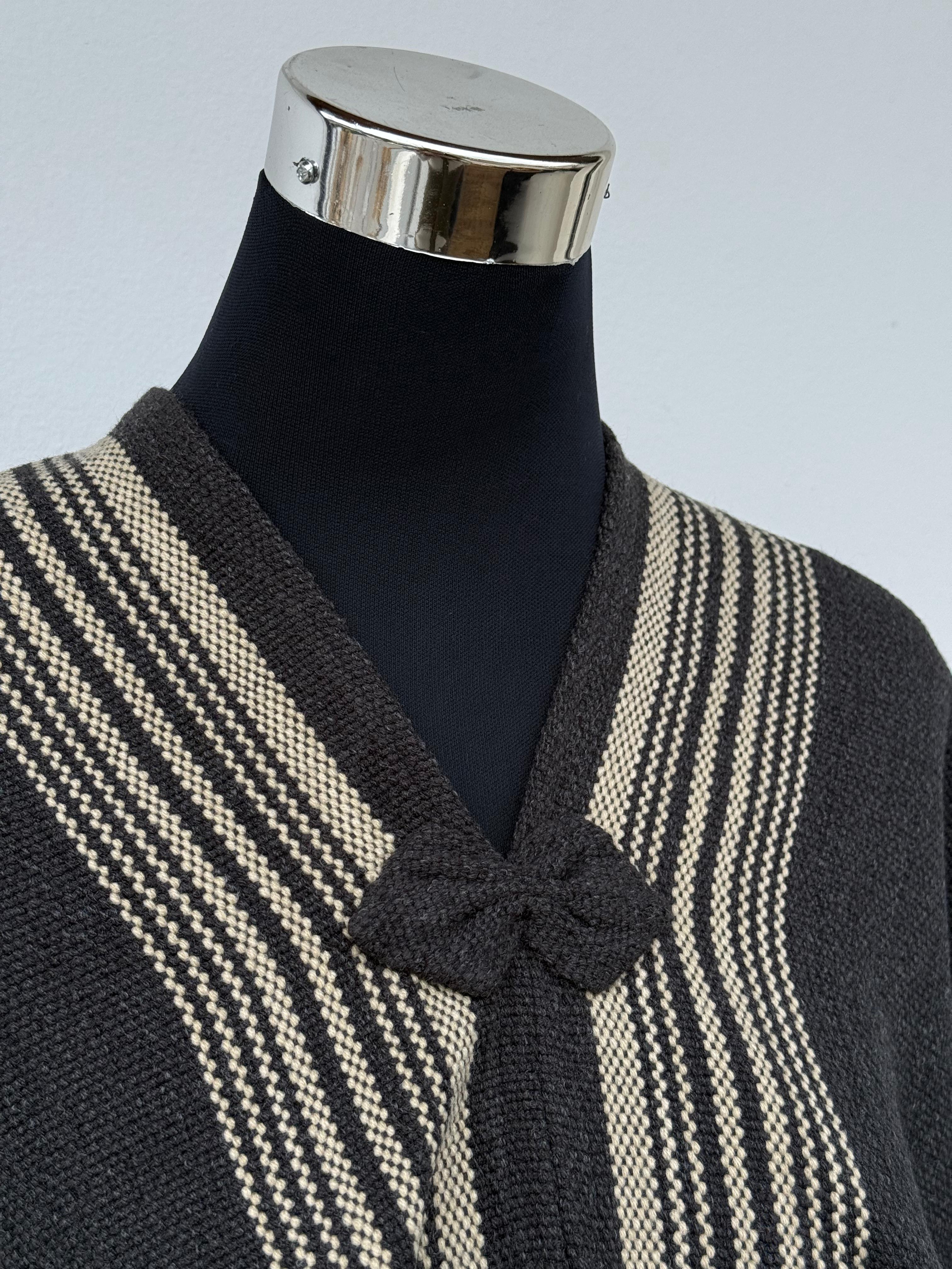 Poncho Tradicional Lana - Marengo con Líneas Crudo