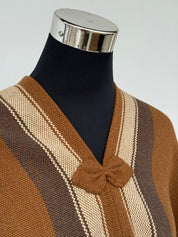 Poncho Tradicional Lana - Camel con Líneas Café