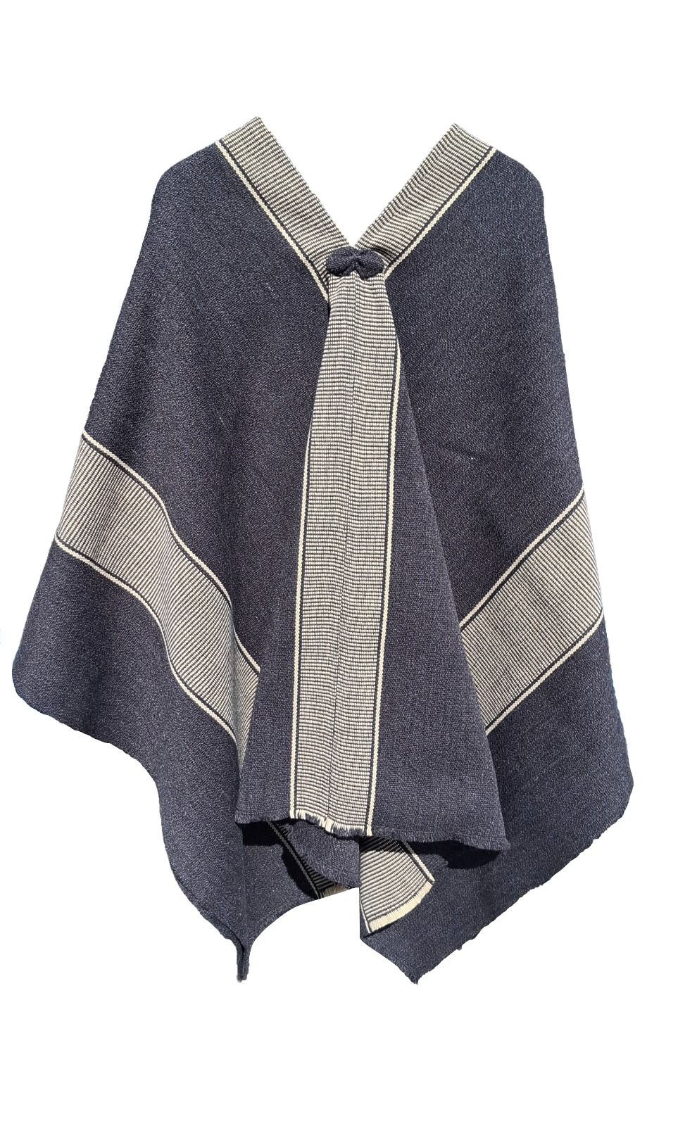 Poncho diseño Mapuche - Lana y Alpaca - Marengo-  Beige