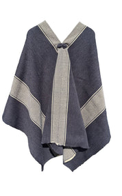 Poncho diseño Mapuche - Lana y Alpaca - Marengo-  Beige