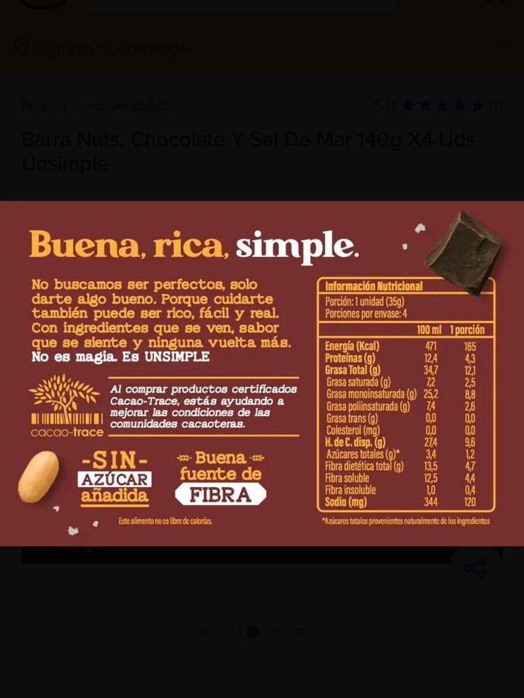 Barra de frutos secos, chocolate negro y sal de mar