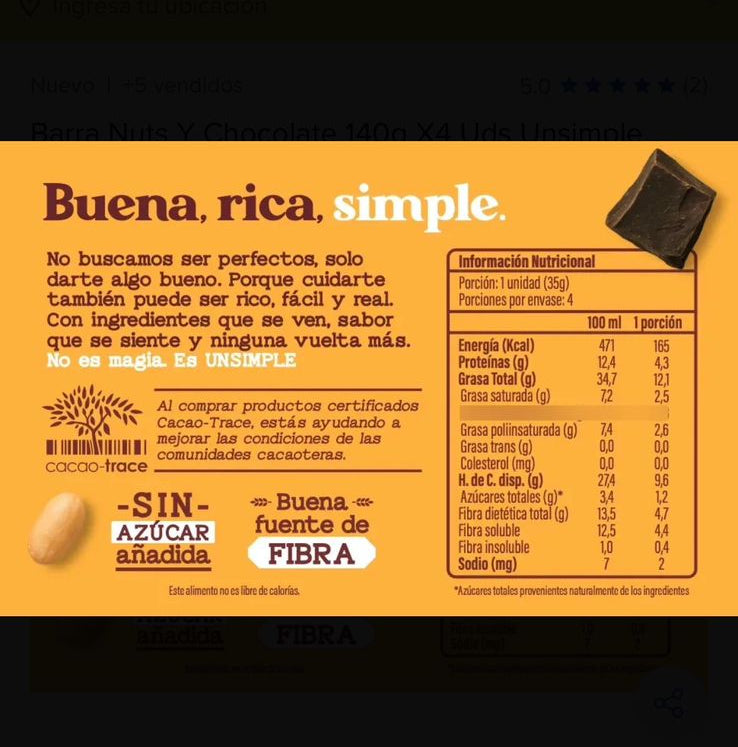 Barra de frutos secos y chocolate negro