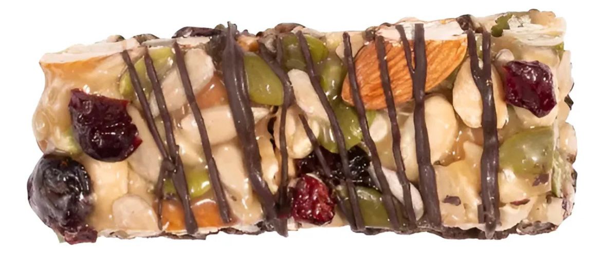 Barra de frutos secos, chocolate negro, cranberries y mix semillas