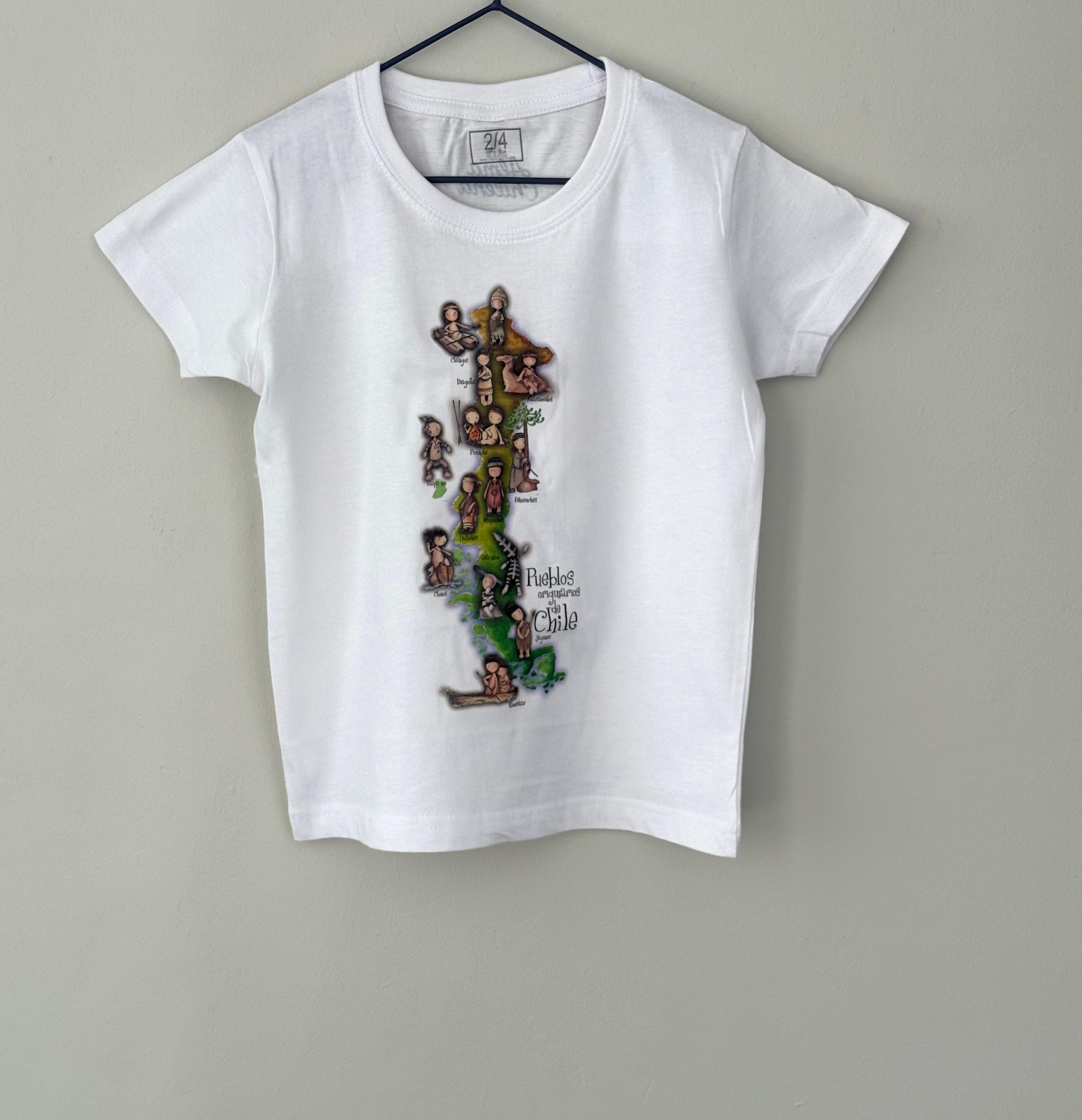 Polera Manga Corta Niños Mapa Pueblos Originarios Tallas 2 a 12