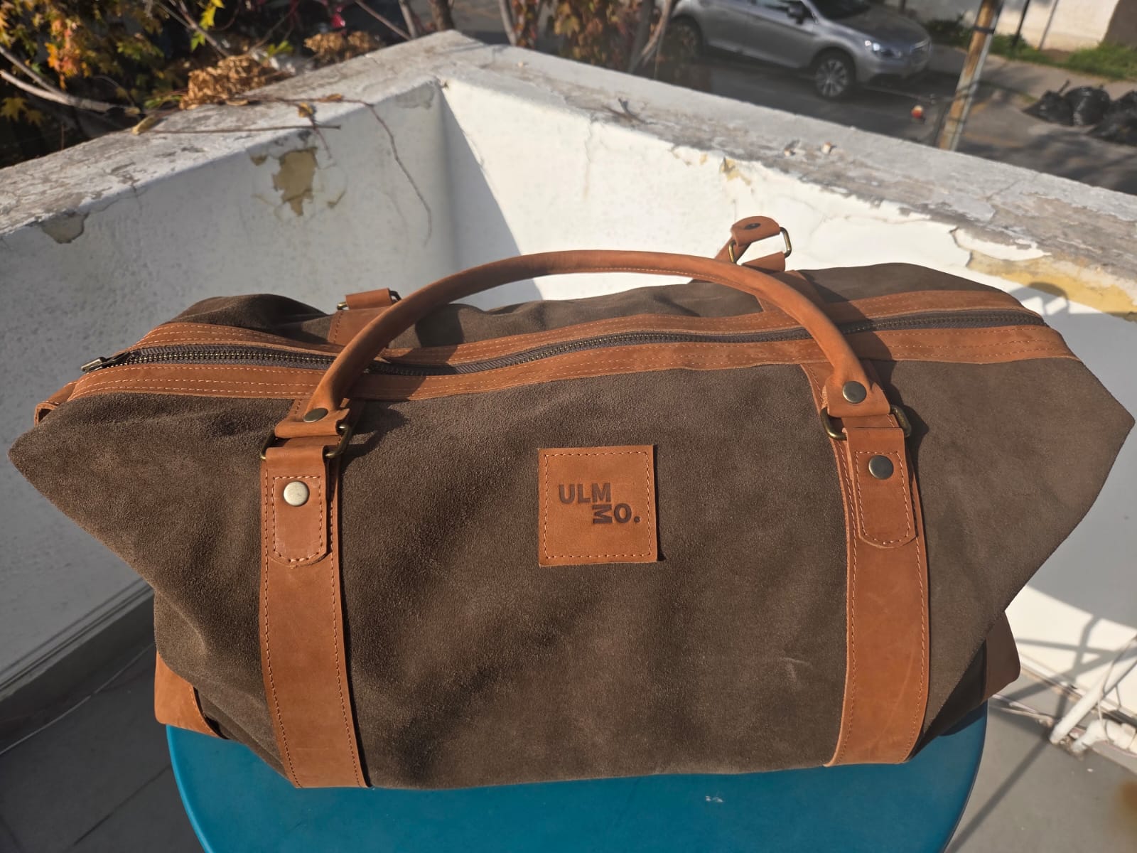 Bolso ULMMO Cuero Reno Verde Musgo Con Mangos de Cuero