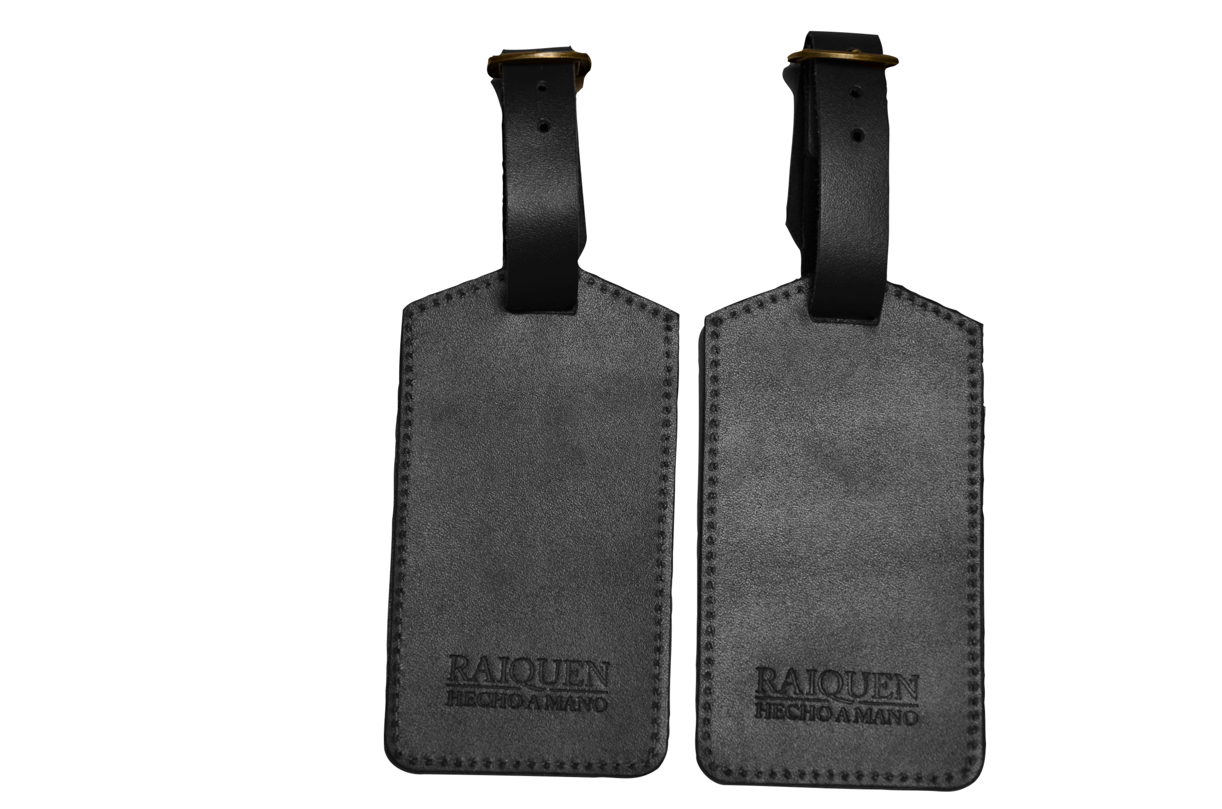 Identificador para equipaje negro de cuero Raiquen hecho a mano