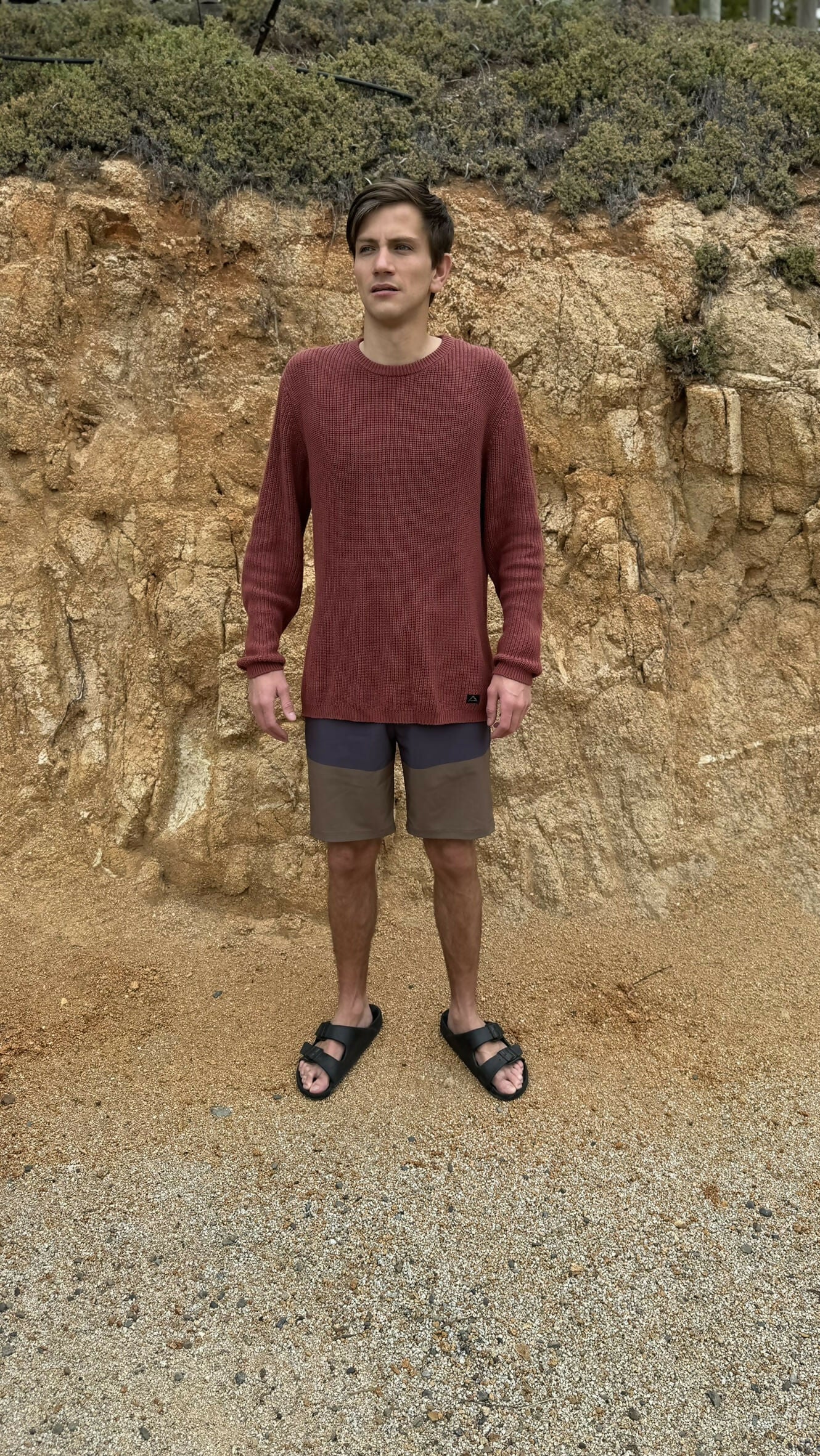 chaleco waffle burdeo