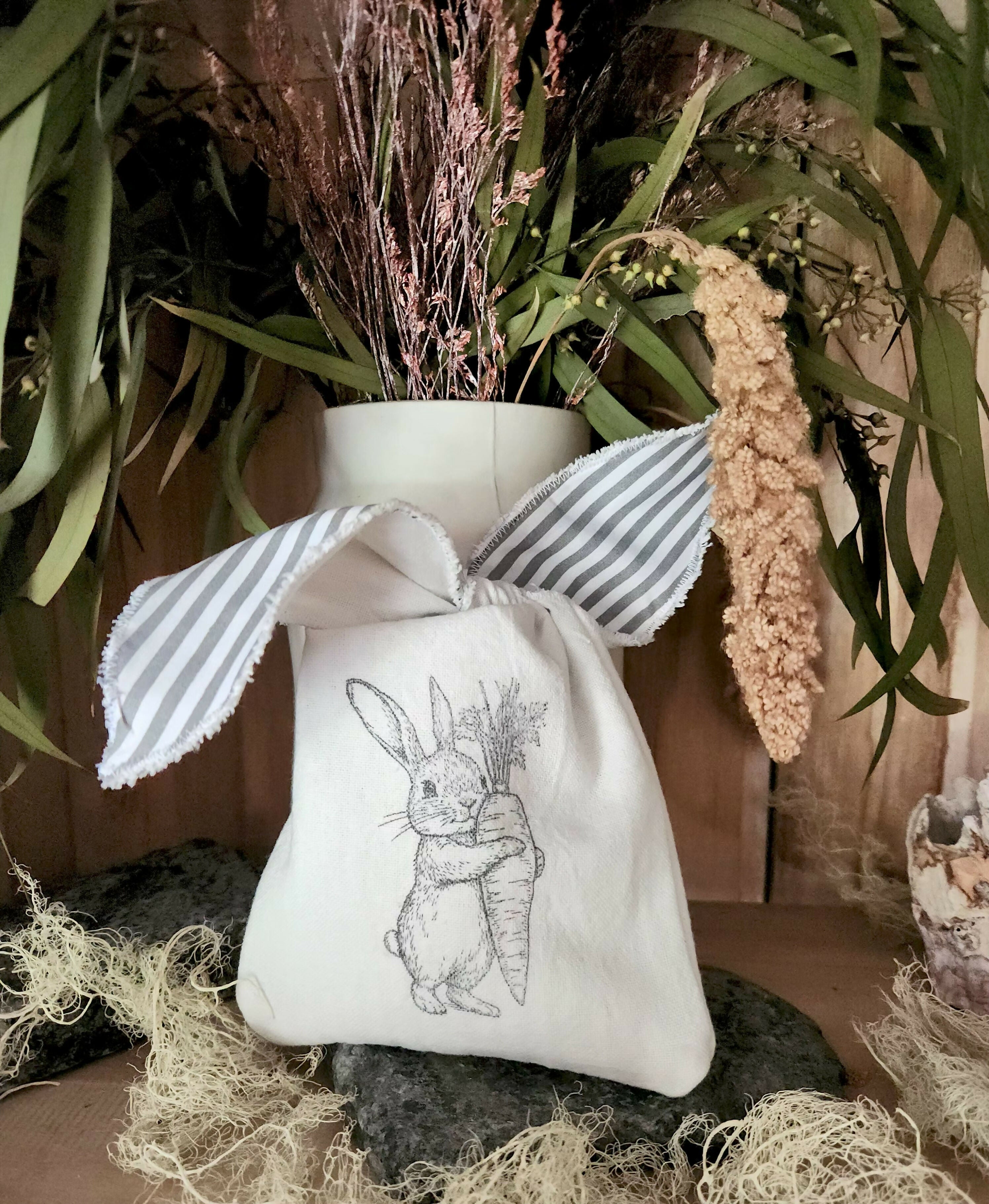 Bolsita de lino Pascua de conejitos Blanca