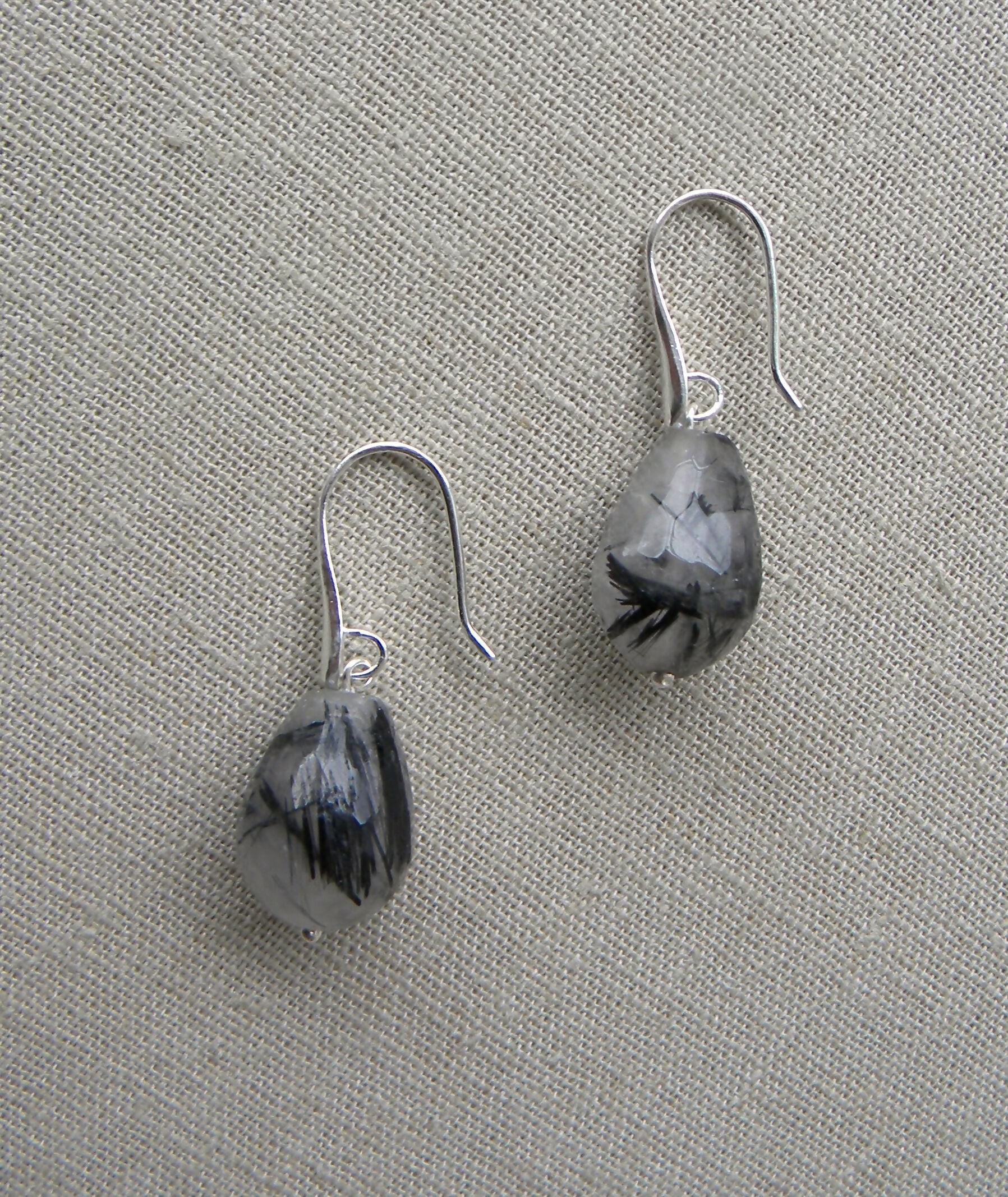 Aros plata gancho gota cuarzo turmalina
