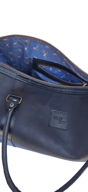 Bolso ULMMO Cuero Negro con forro cóndor azul