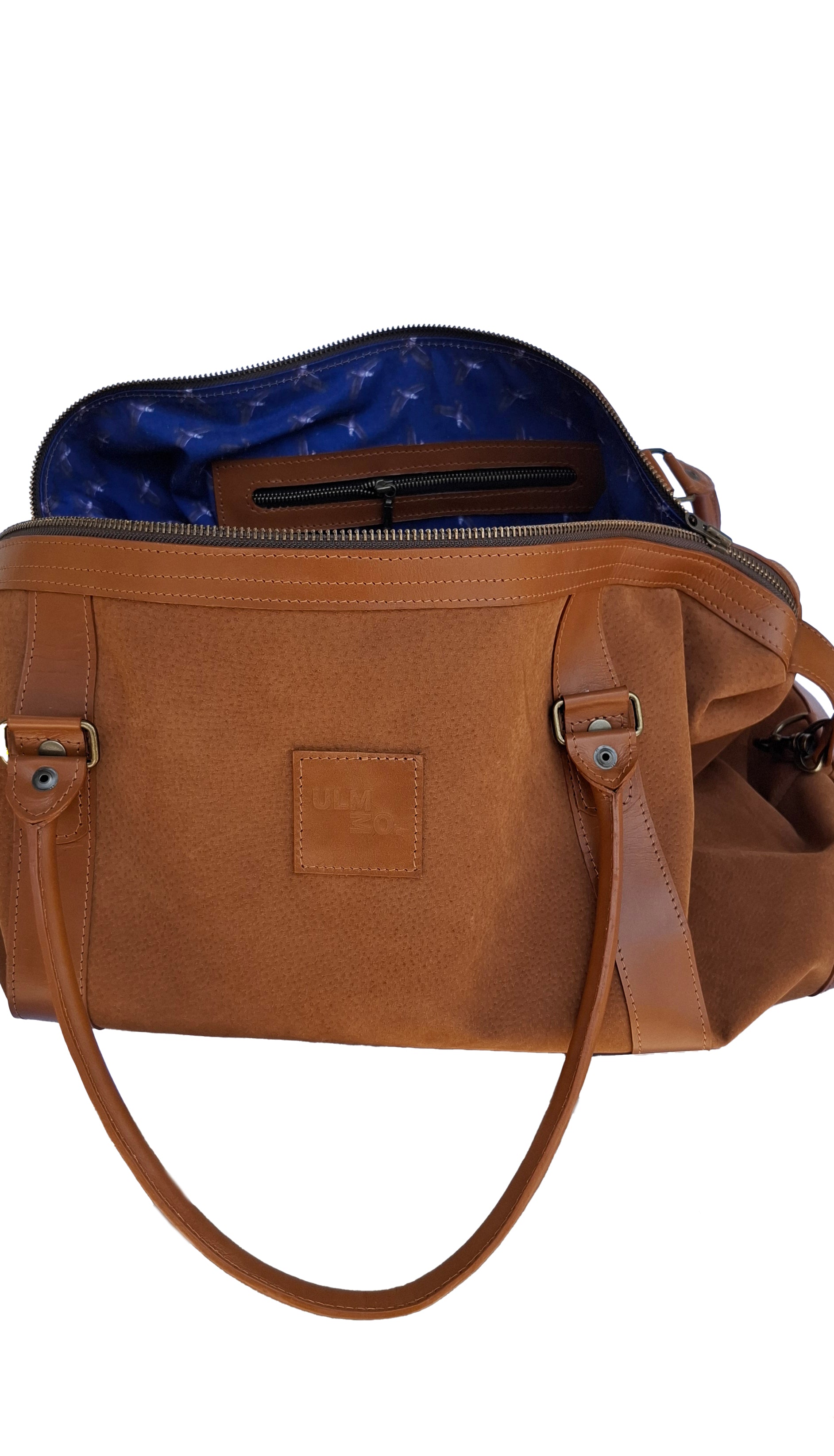 Bolso ULMMO Carpincho camel - forro cóndor azul