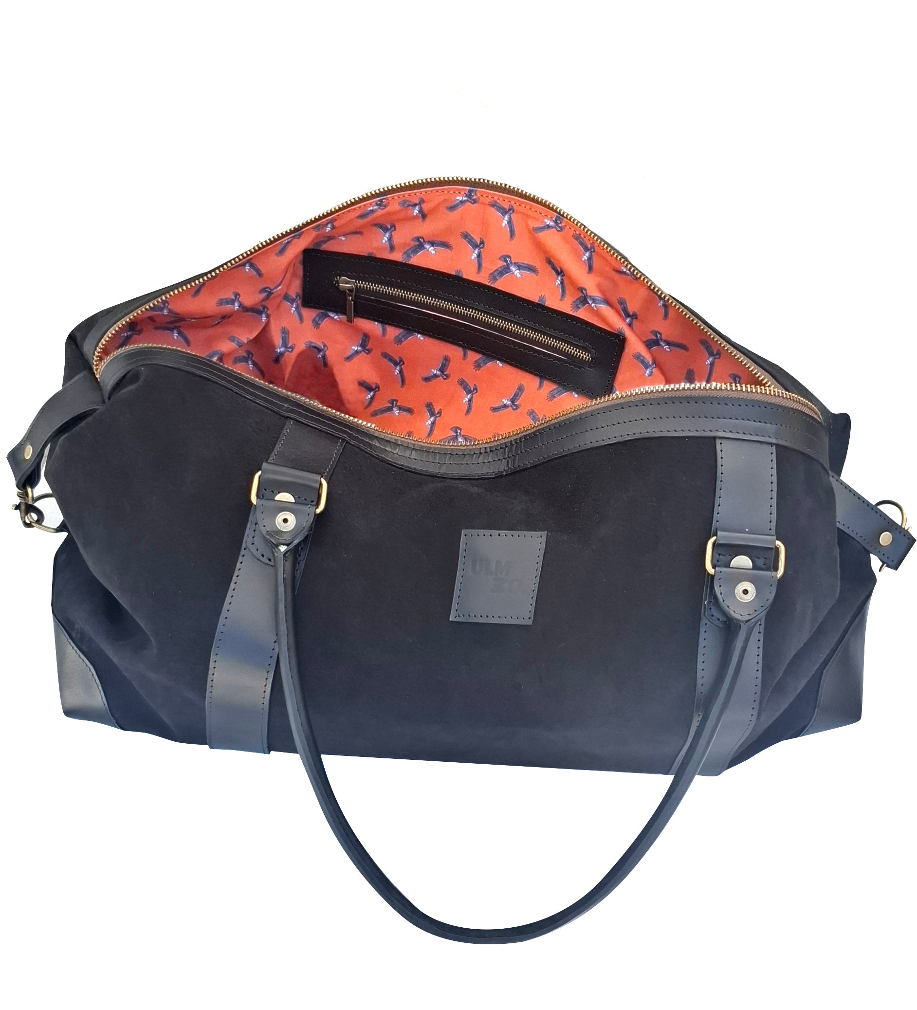 Bolso ULMMO Carpincho negro - forro cóndor Naranjo